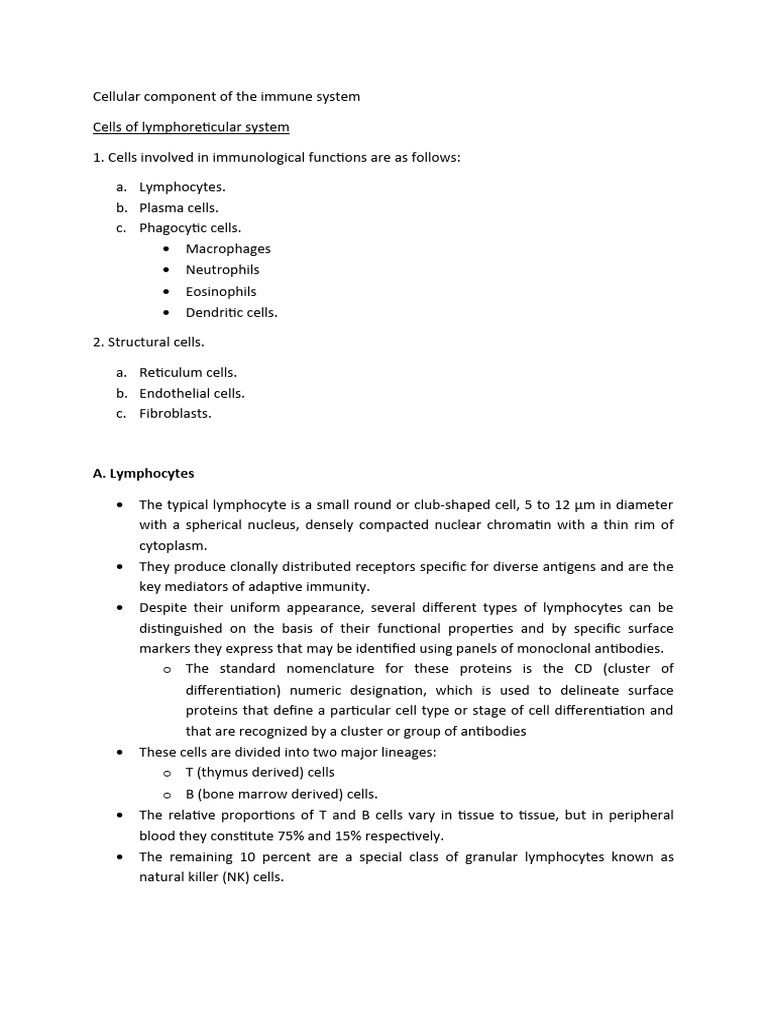 L 4 Cellular Component of the Immune System | PDF | Lymphocyte | B Cell