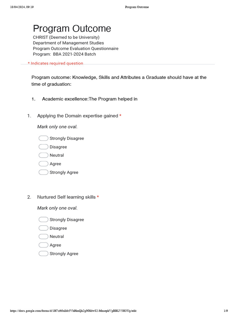 Program Outcome Evaluation Survey | PDF | Cognitive Psychology ...