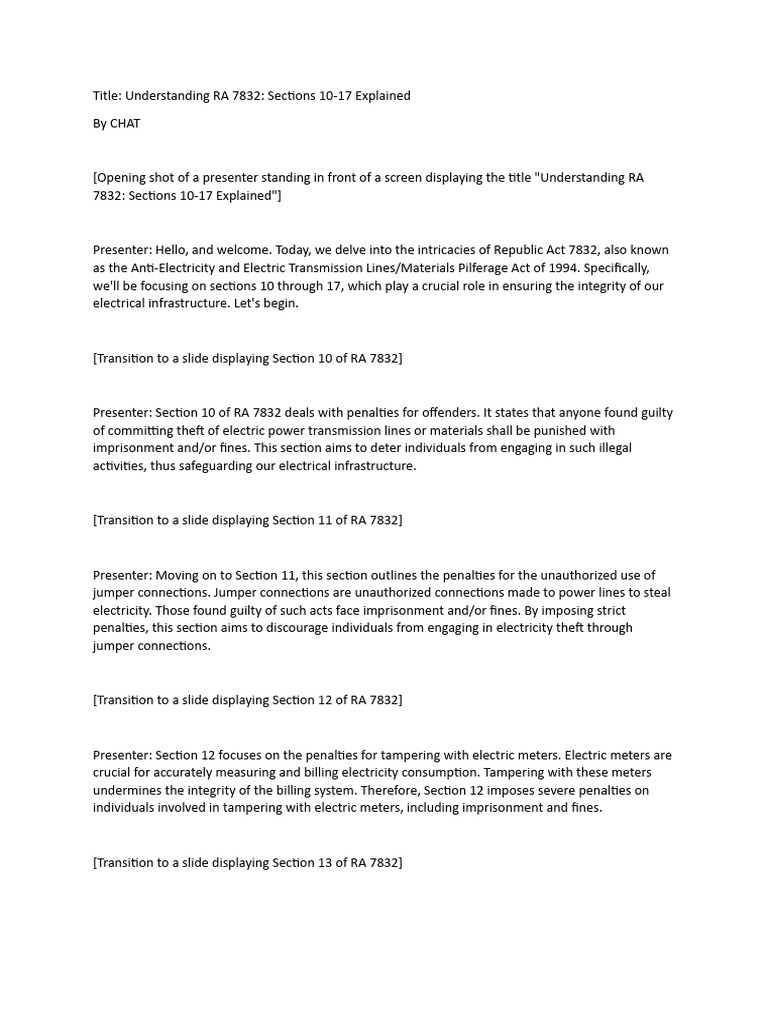 RA 7832 Sections 10-17 Overview | PDF | Electricity | Electrical ...
