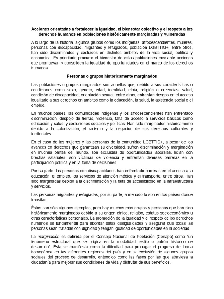 Igualdad y derechos en grupos marginados | PDF | Exclusión social ...