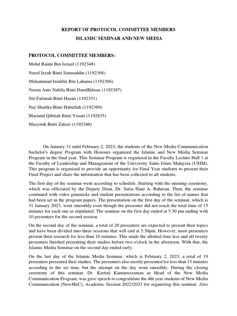 Protocol Report Seminar English | PDF | Art
