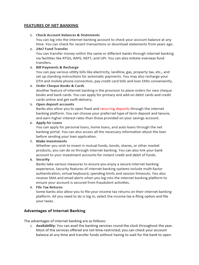 Net banking pdf banks online banking