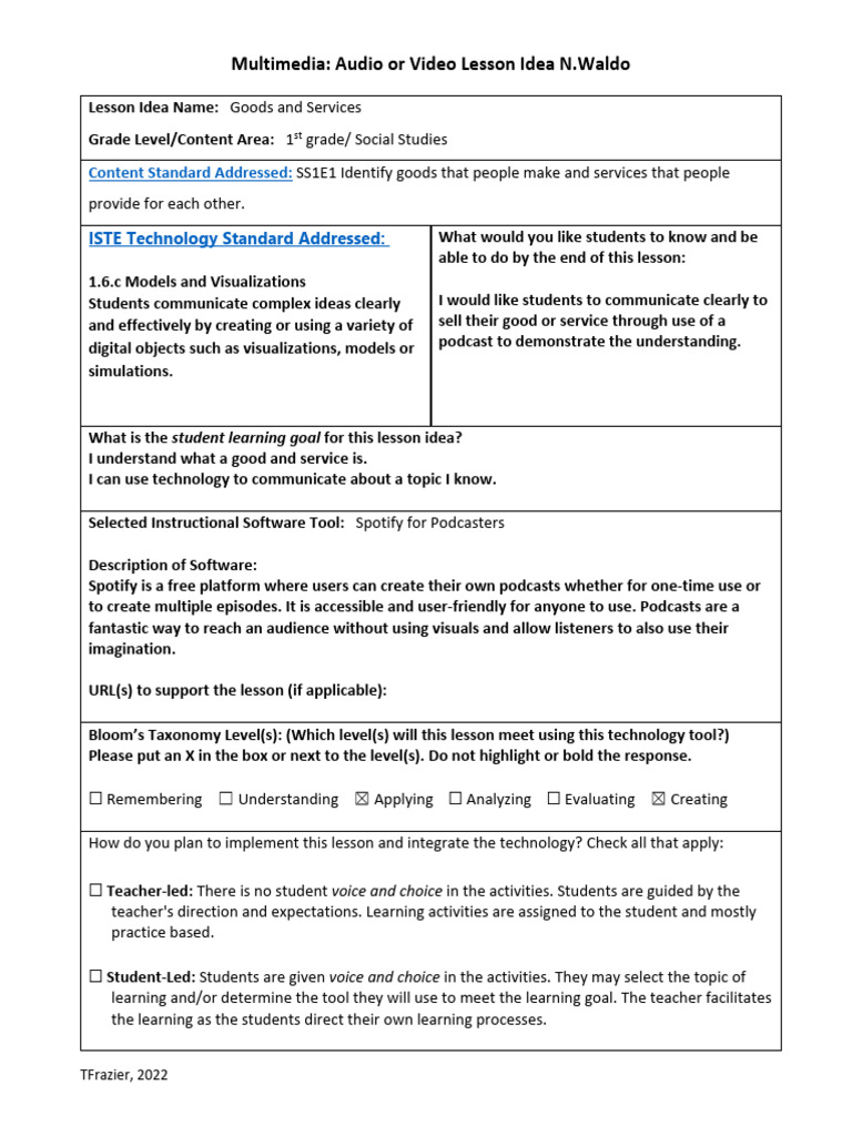 Multimedia Audio or Video Lesson Idea Template2022 | PDF | Multimedia ...