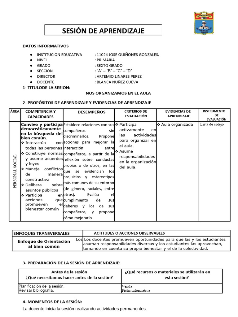 Organización del Aula en Sexto Grado | PDF | Salón de clases | Evaluación