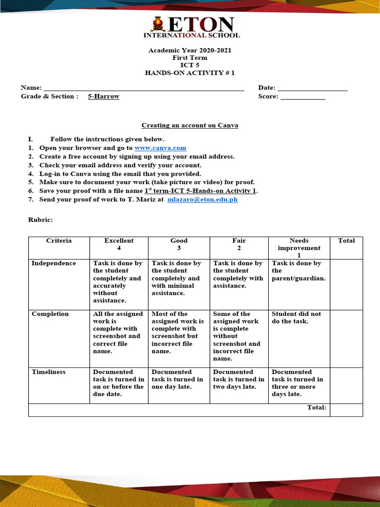 Ict 5 1st term hands on act 1 access on canva pdf computing