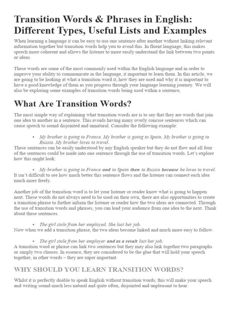 Transition Words 2 | PDF | Word | English Language
