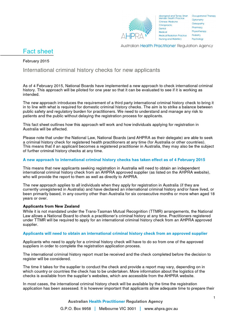 AHPRA International Criminal History Checks | PDF | Criminal Record ...