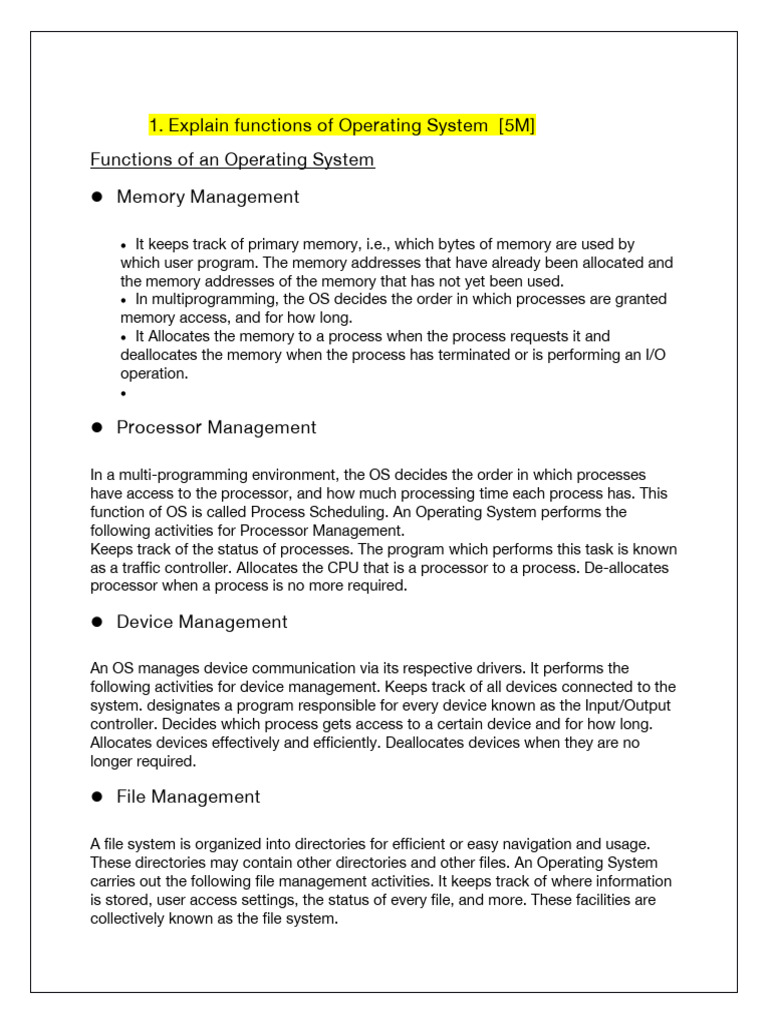 Explain Functions of Operating System (5M) Functions of An Operating ...