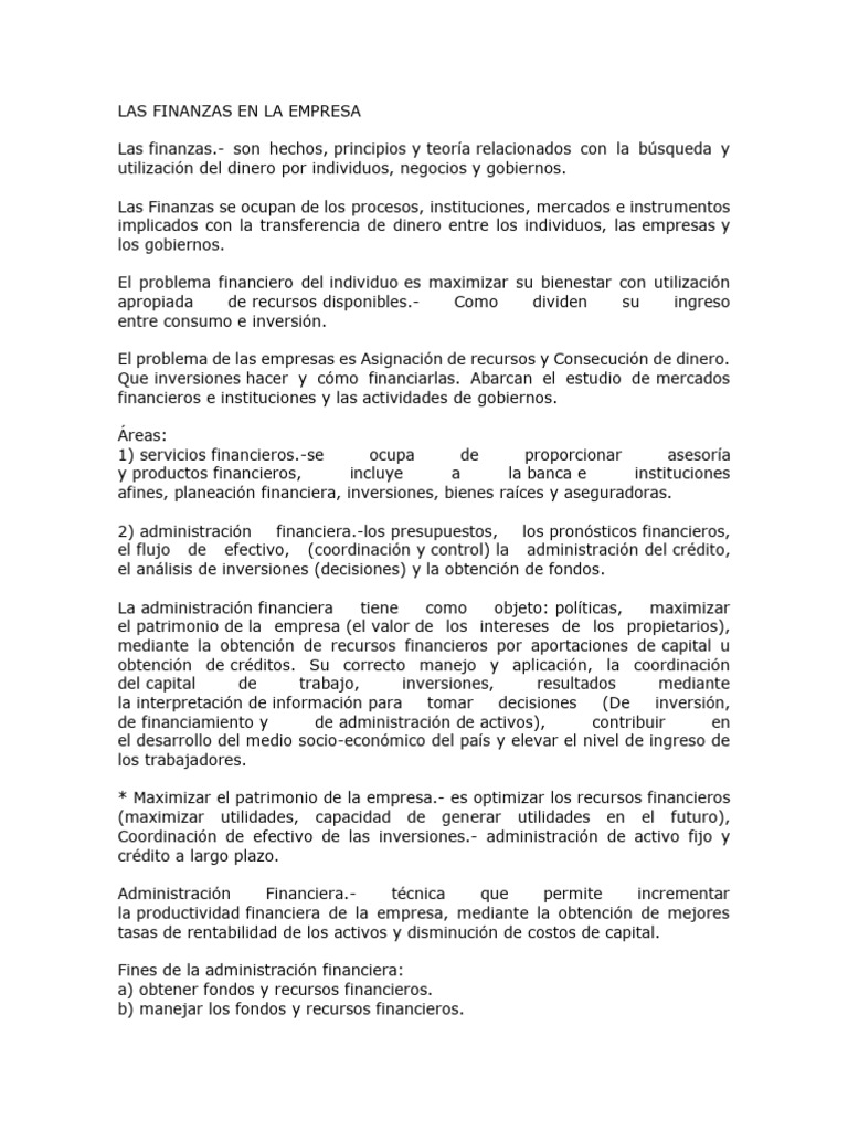 Las finanzas en la empresa | PDF | Business | Economias