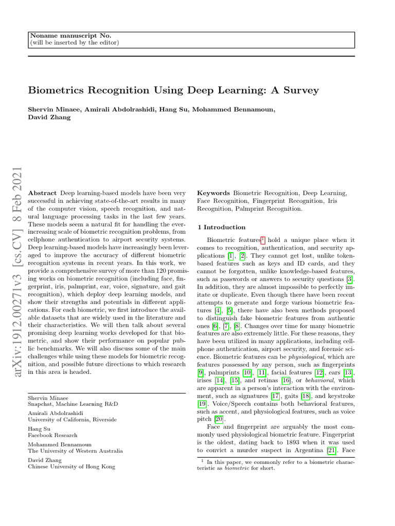 Biometrics Recognition Using Deep Learning A Survey PDF Artificial
