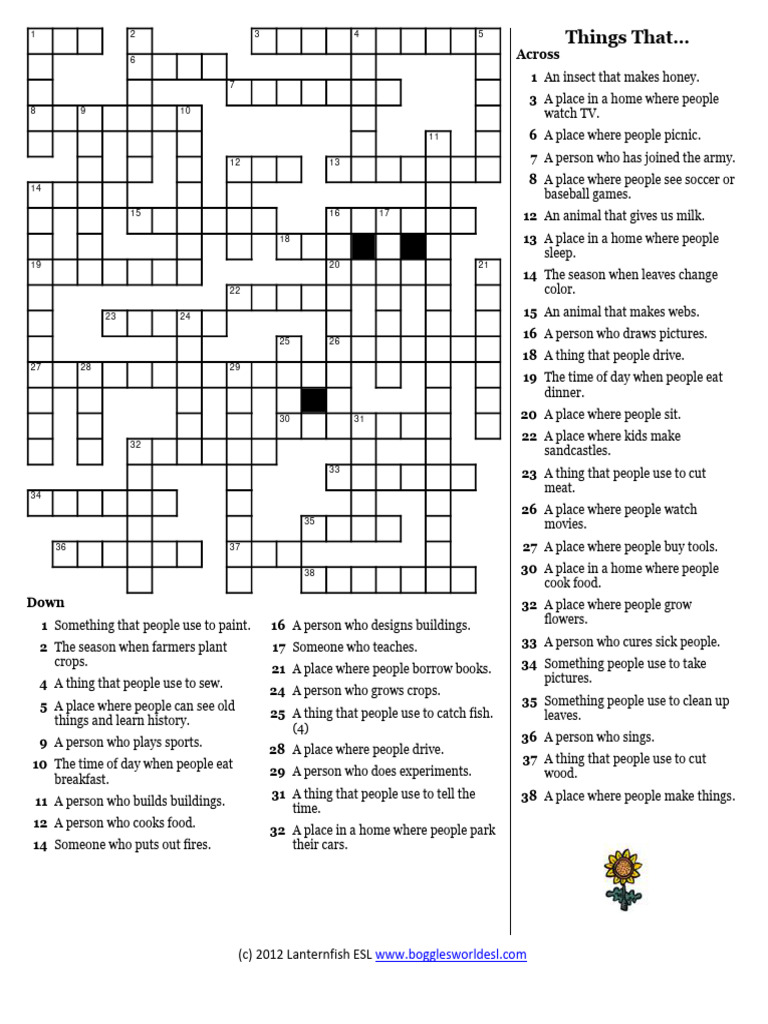 ESL Crossword Puzzle for Kids | PDF | Language Arts & Discipline ...