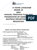 Grade 10 English Home Language Annual Teaching Plan - 2024 - Fs - Gde