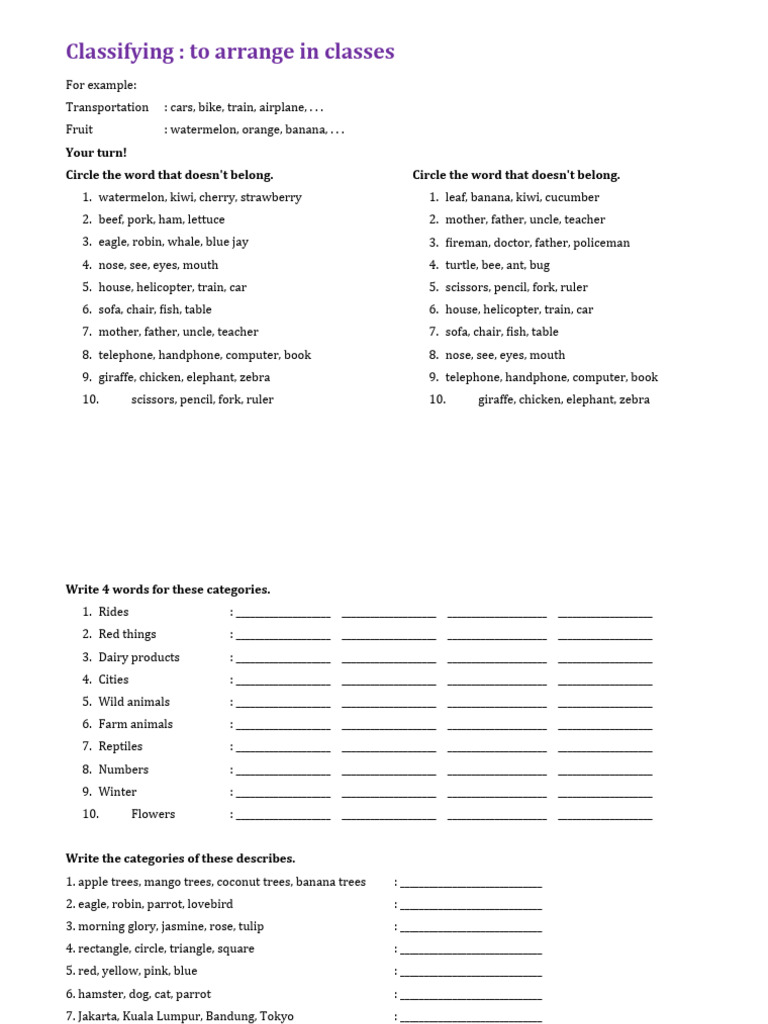 Classifying Words and Following Directions | PDF | Language Arts ...