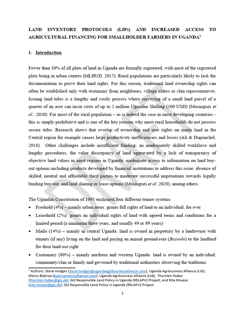 Land Inventory Protocols for Uganda Farmers | PDF | Leasehold Estate ...