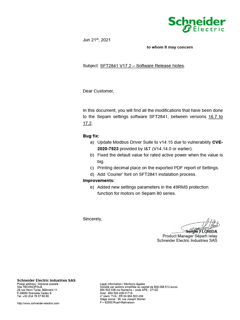SFT2841 V17.2 Software Release Notes | PDF