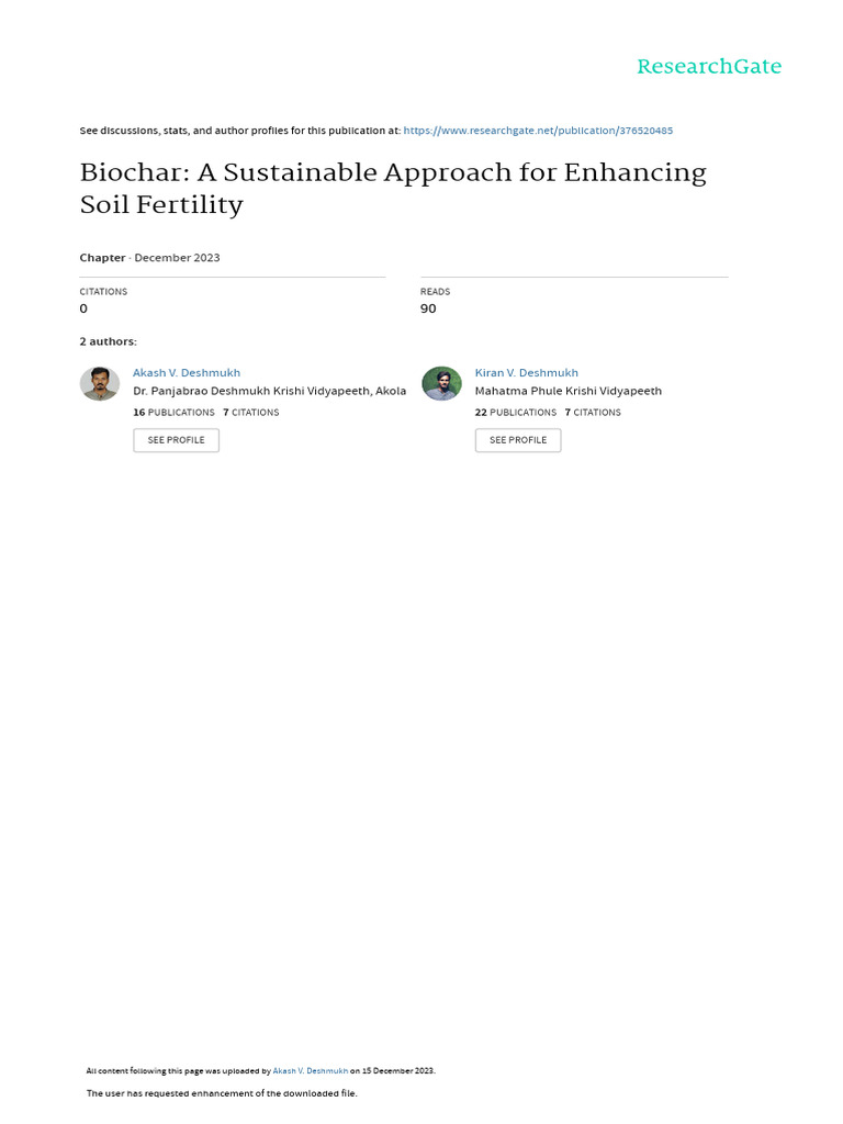 Biochar A Sustainable Approach For Enhancing Soil Fertility | PDF ...