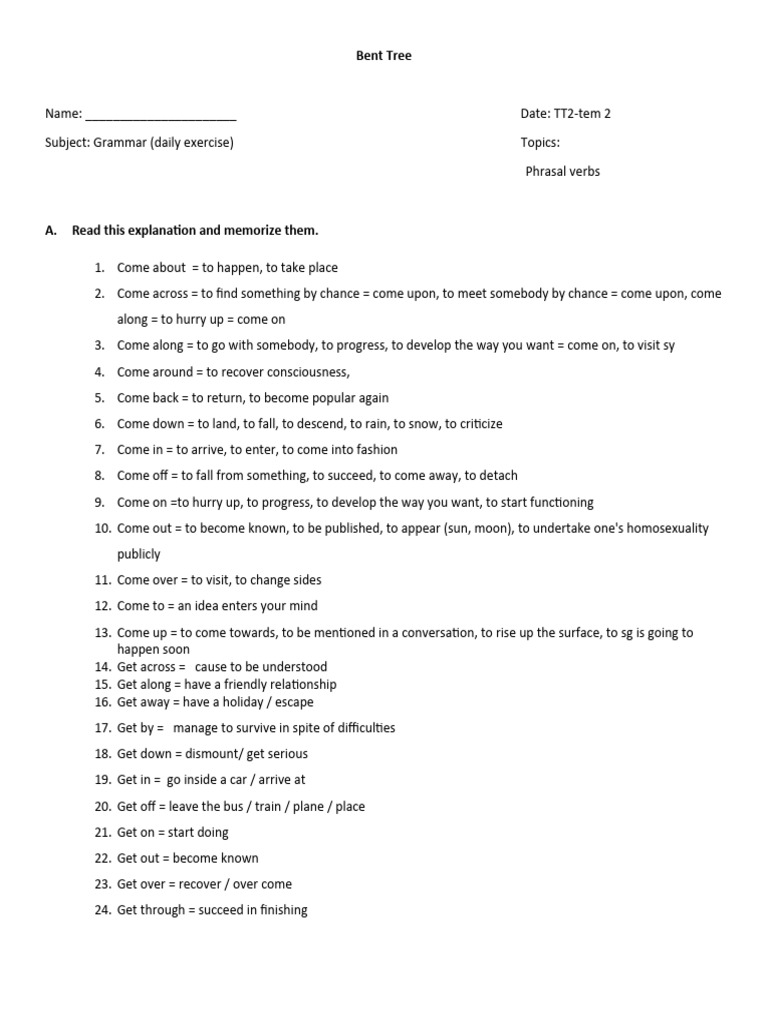Daily exercise phrasal verbs bt4 pdf clothing common cold