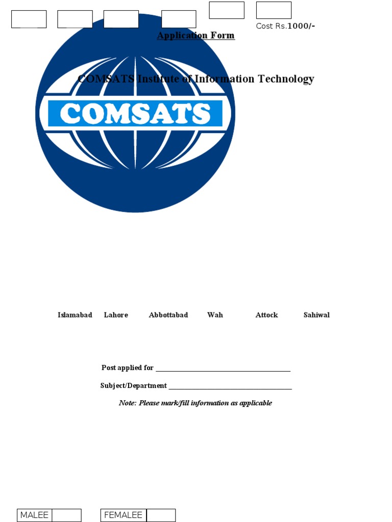 COMSATS Application Form Template | PDF