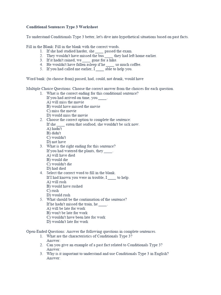 Conditional Sentences Type 3 Exercises | PDF | Cognitive Science