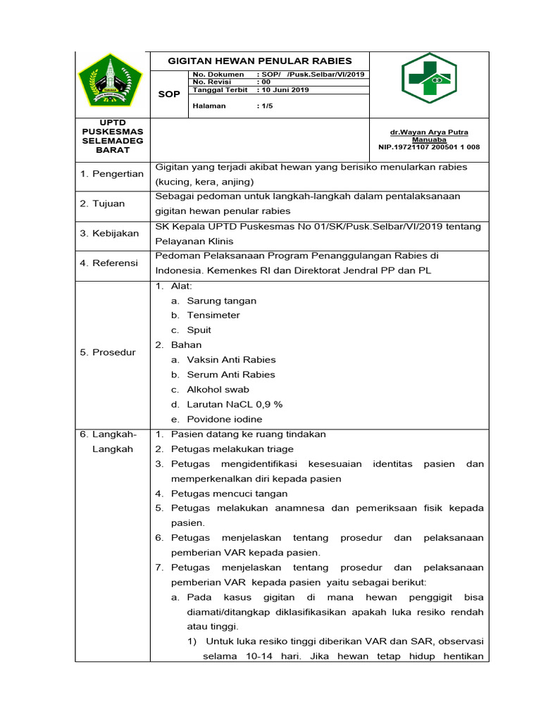 Prosedur Penanganan Gigitan Rabies | PDF
