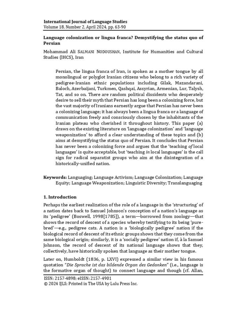 Persian: Language of Unity or Colonization? | PDF | Persian Language ...