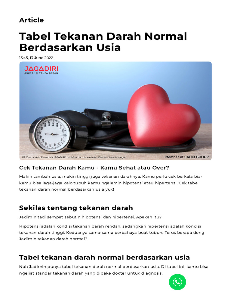 Tabel Tekanan Darah Normal Berdasarkan Usia, Kamu Sehat Atau Over | PDF