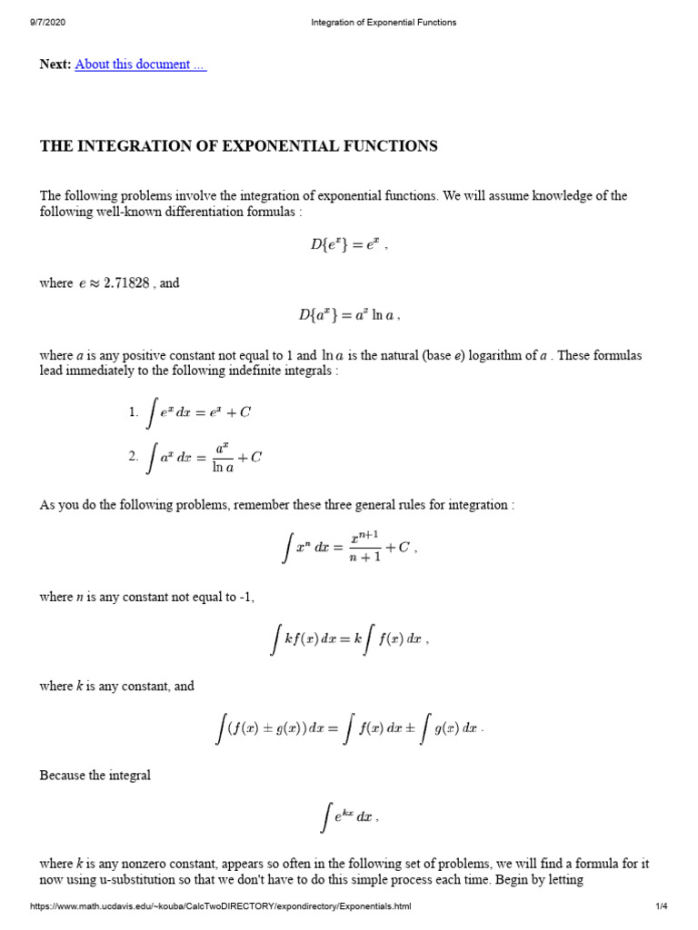 Week 012 Integration of Exponential Functions 2 | Download Free PDF ...