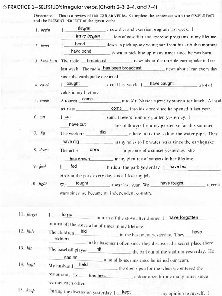 Present Perfect Practice Exercises | PDF | Language Mechanics | Linguistics