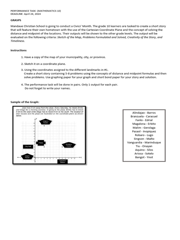 Grade 10 Math Performance Task Guide | PDF | Combinatorics | Mathematics