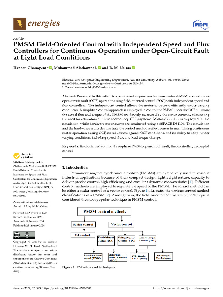 PMSM FieldOriented Control PDF Electric Motor Fault Tolerance