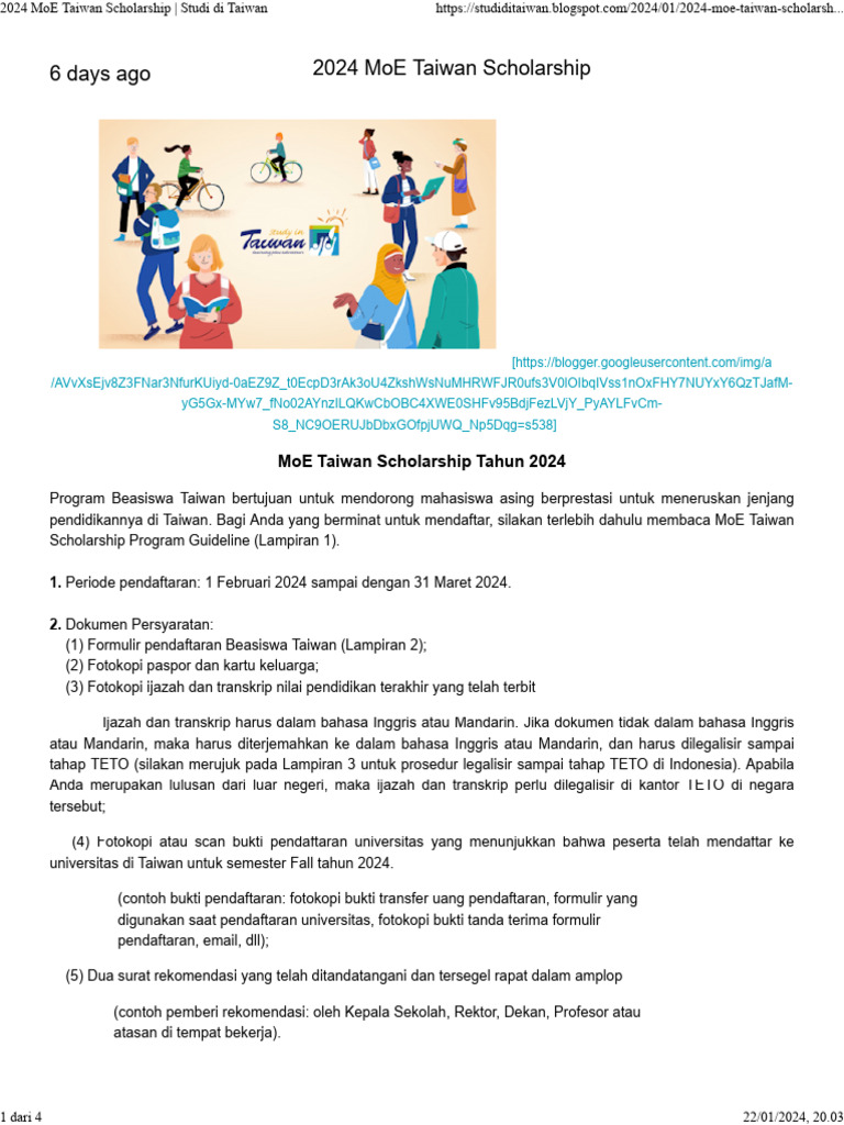 2024 MoE Taiwan Scholarship Studi Di Taiwan PDF