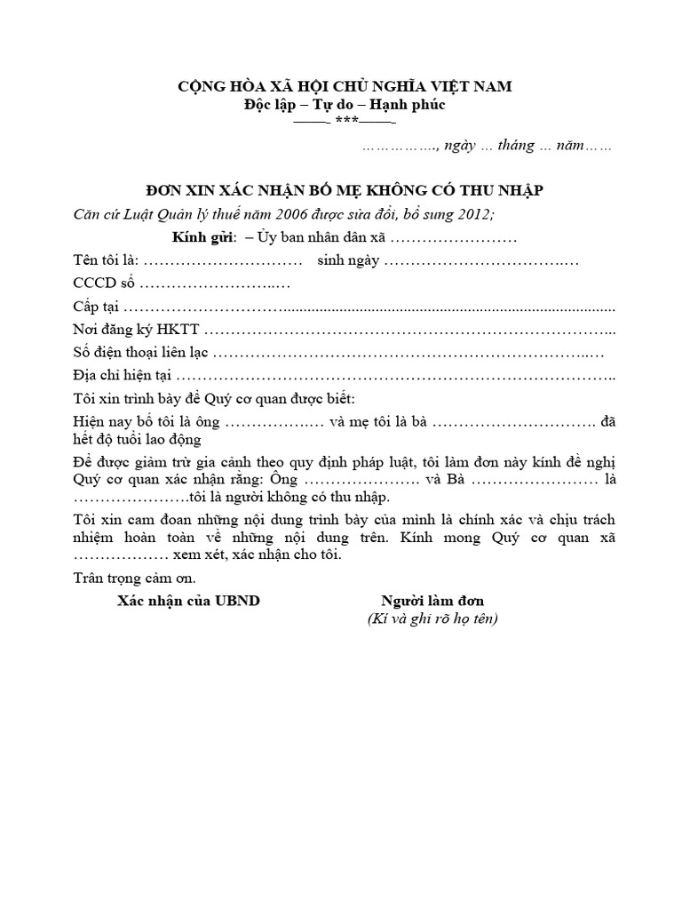 Mau don xin xac nhan bo me khong co thu nhapdoc1498 pdf