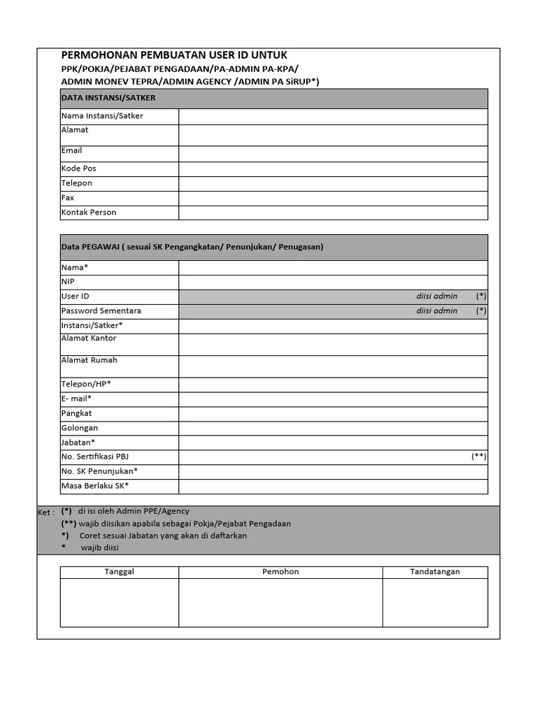 Permohonan User ID dan Password | PDF