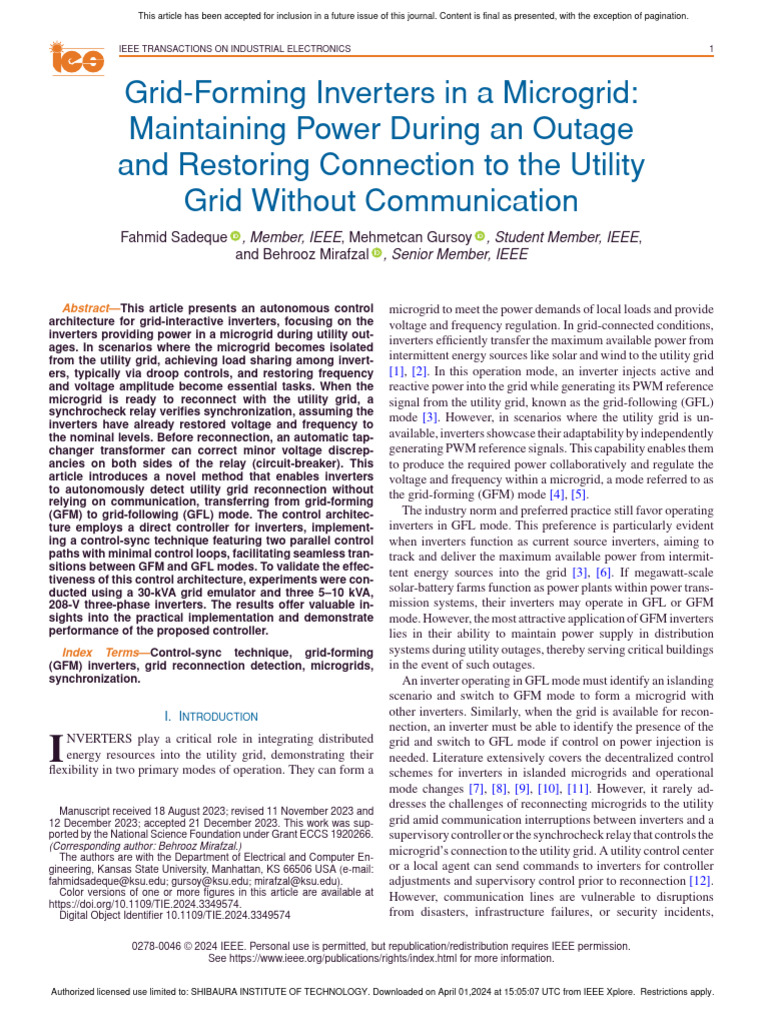 Autonomous Control for GFM Inverters | PDF | Power Inverter ...