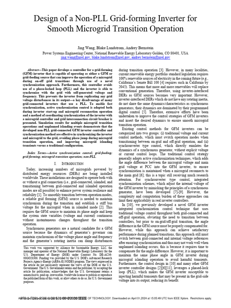 Non-PLL Inverter for Microgrid Transitions | PDF | Power Inverter ...