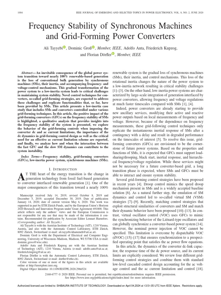 Frequency Stability in Low-Inertia Systems | PDF | Alternating Current ...