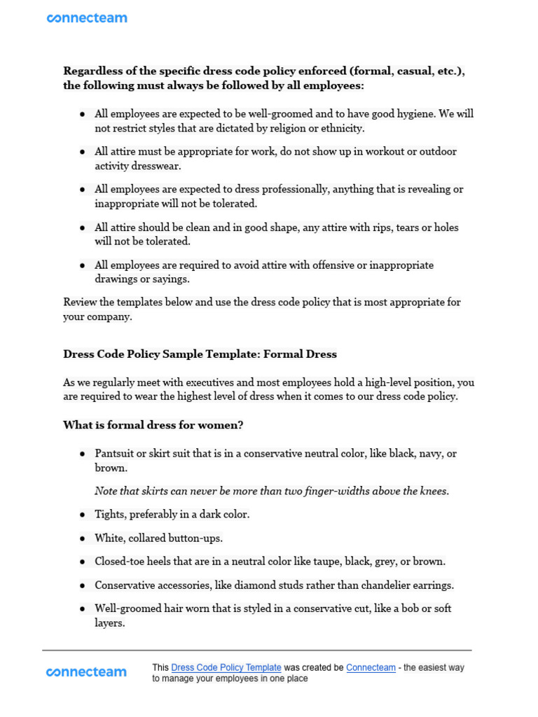 casual dress code policy examples Free Employee Dress Code Policy | PDF & Word