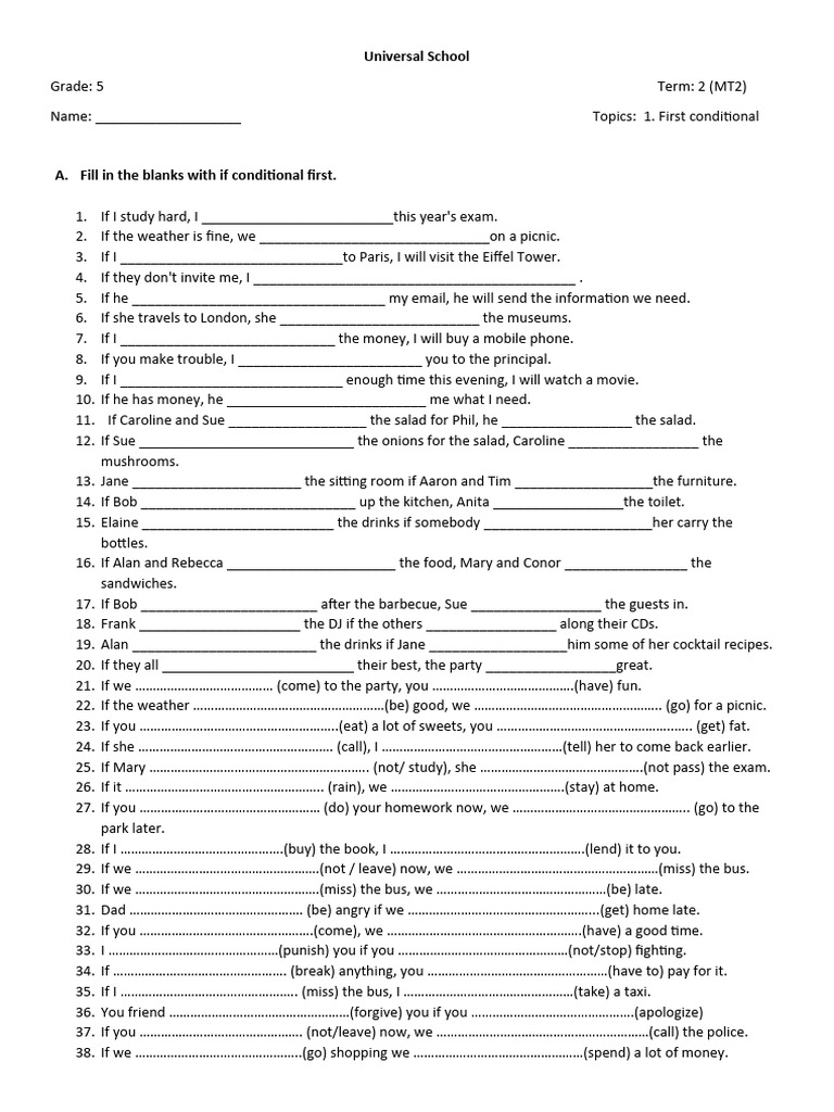 Daily exercise first conditional univ 5 pdf