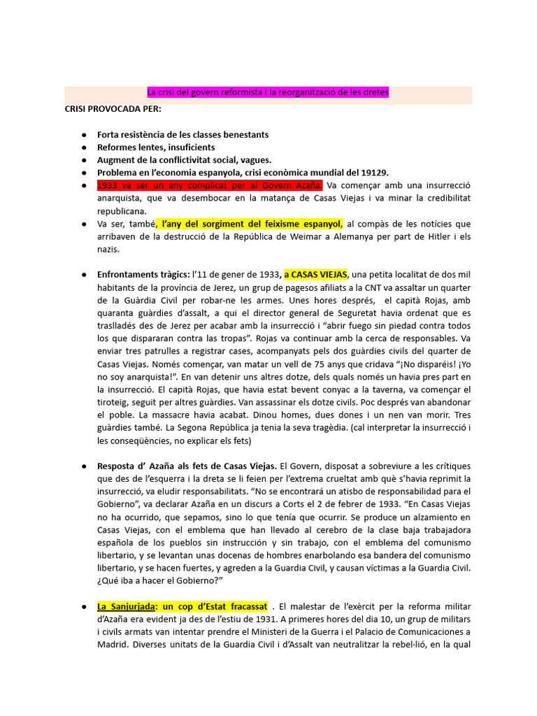Apunts CLASSE - DE LA CRISI DEL B.REFORMISTA AL COP D'ESTAT | PDF