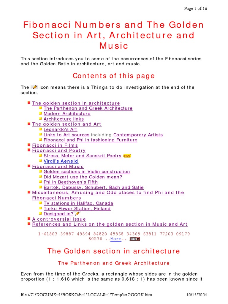 Fibonacci Numbers and The Golden Section in Art, Architecture and Music ...