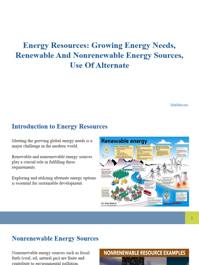Energy Resources Growing Energy Needs, Renewable and Nonrenewable
