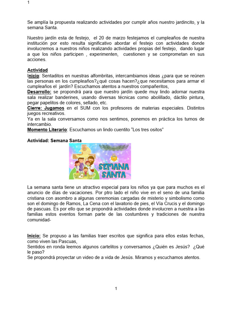 Actividades de Cumpleaños y Semana Santa | PDF