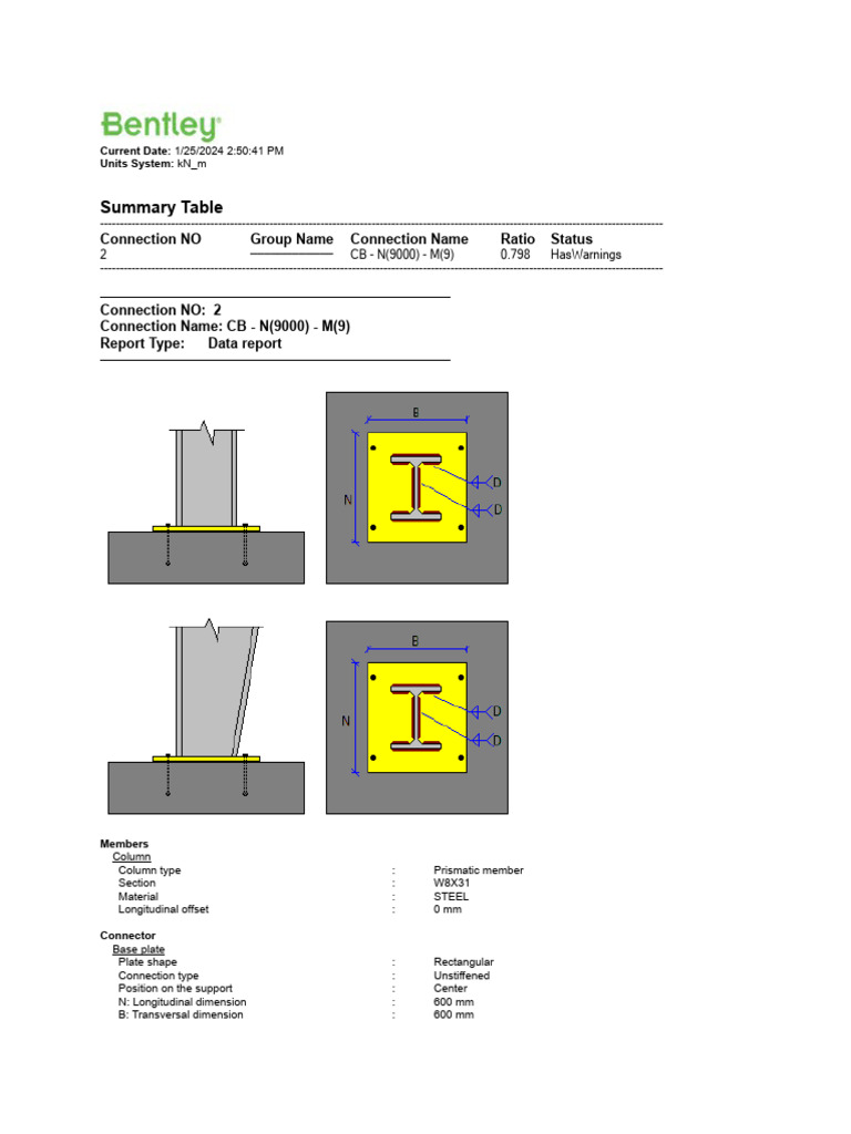Connection Design Report for CB-N(9000) | PDF | Column | Materials