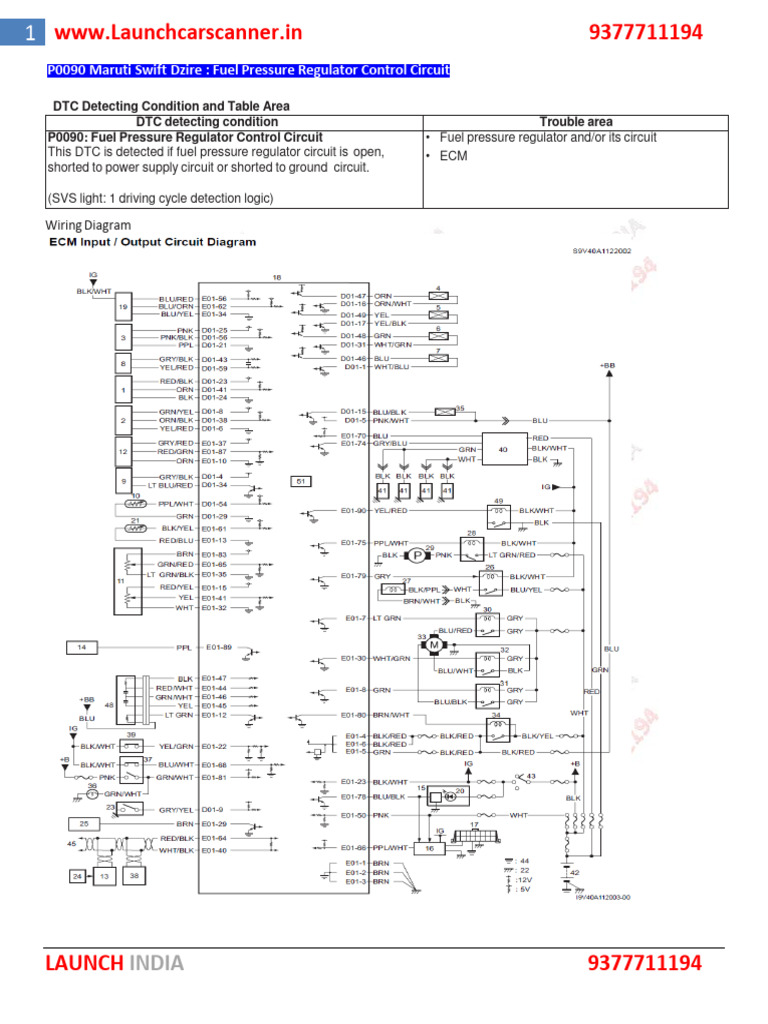 P0090 Maruti Swift Dzire Fuel Pressure Regulator Control Circuit (1