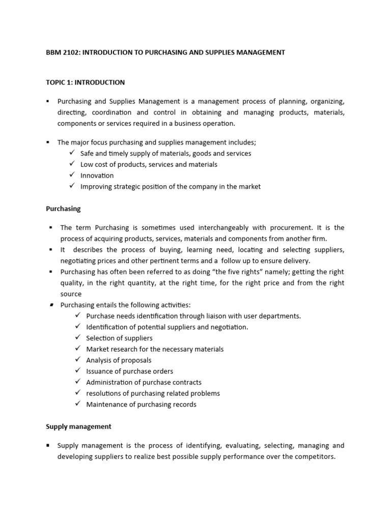 Introduction to Purchasing Management | PDF | Procurement | Supply Chain