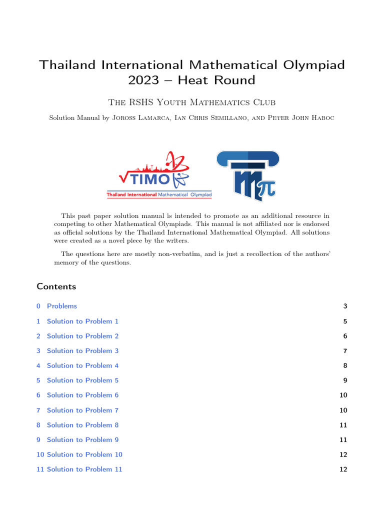 TIMO 2023 Solution Manual | PDF | Quadratic Equation | Circle