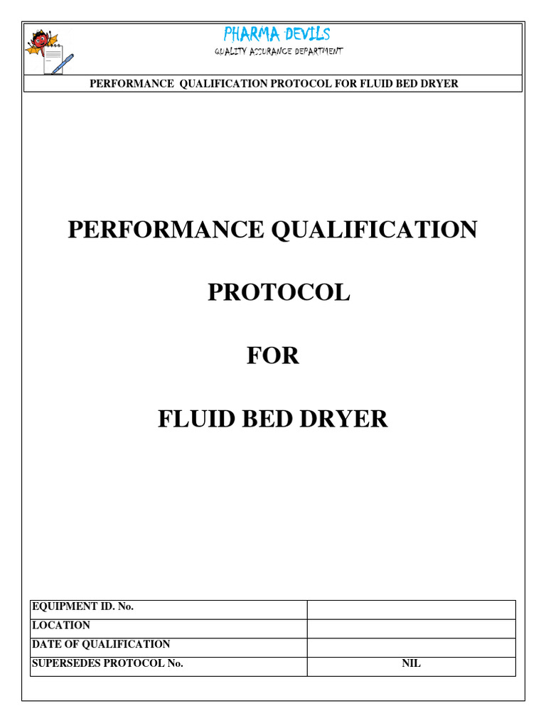 Performance Qualification Protocol For Fluid Bed Dryer PDF
