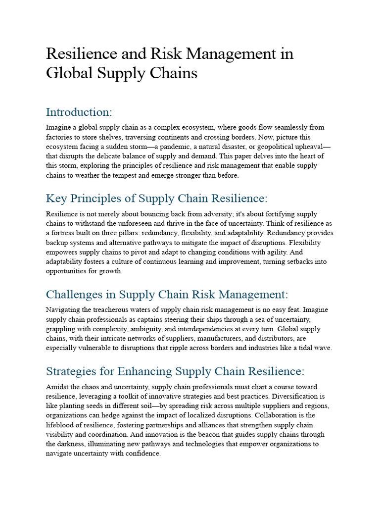 Enhancing Resilience in Supply Chains | PDF | Supply Chain ...