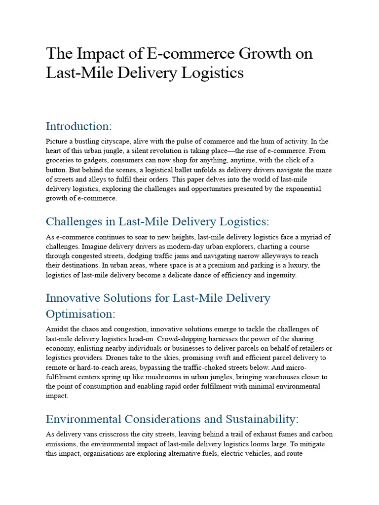 Impact of E-Commerce Growth On Last-Mile Delivery Logistics | PDF ...
