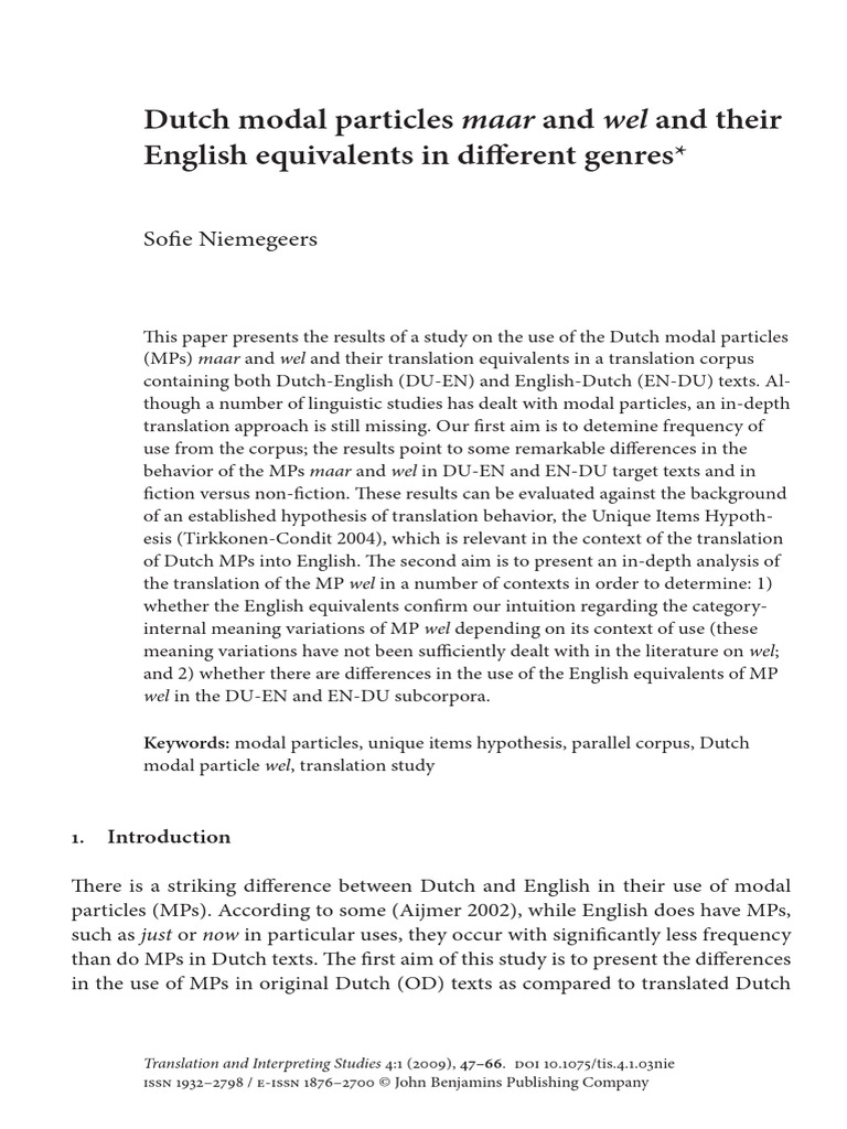 Dutch Modal Particles in Translation Analysis | PDF | Adverb | Verb